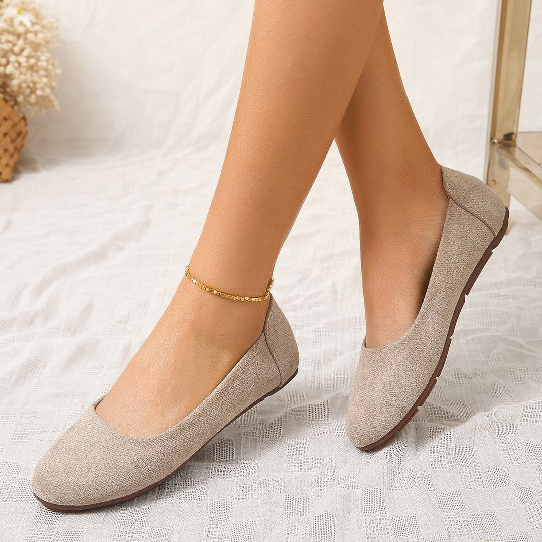 Delia | Women's Square Toe Slip-On Ballet Flats - Beige - Image 1