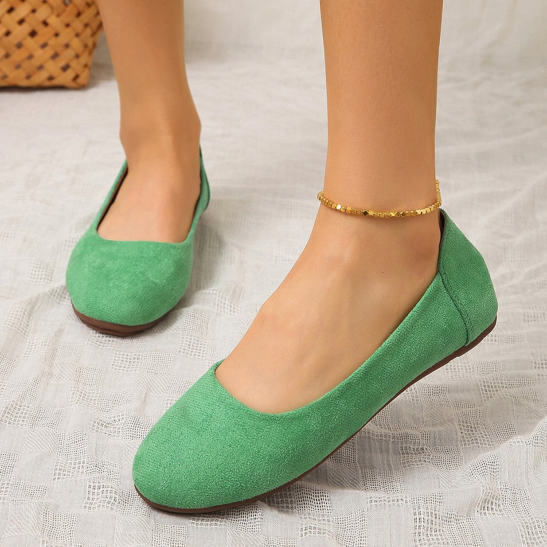 Delia | Women's Square Toe Slip-On Ballet Flats - Beige - Image 2