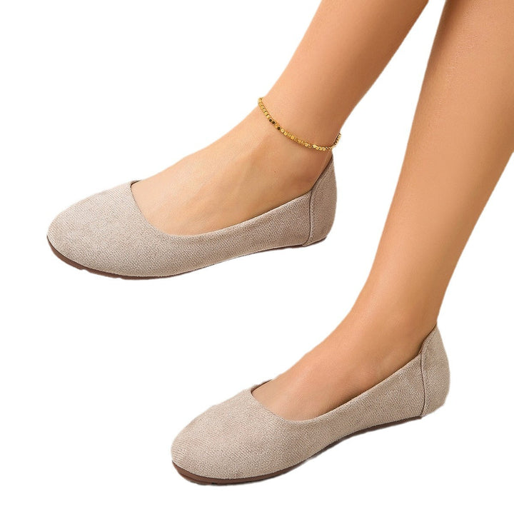 Delia | Women's Square Toe Slip-On Ballet Flats - Beige - Image 5