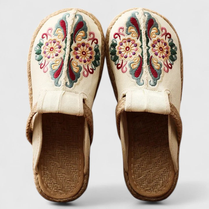 Delphina | Women's Floral Embroidered Mules - Red - Image 2