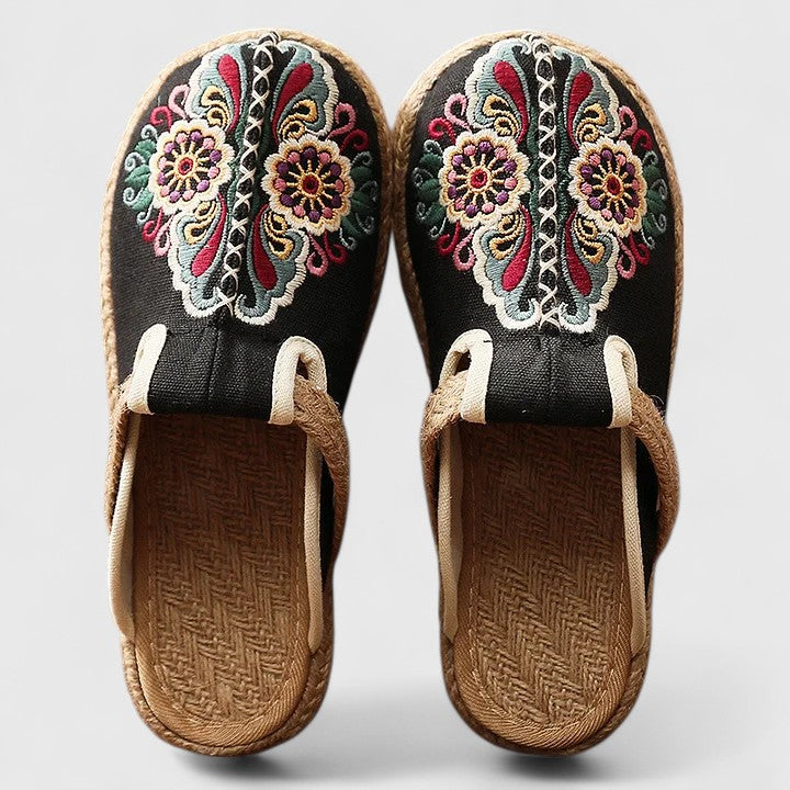 Delphina | Women's Floral Embroidered Mules - Red - Image 3
