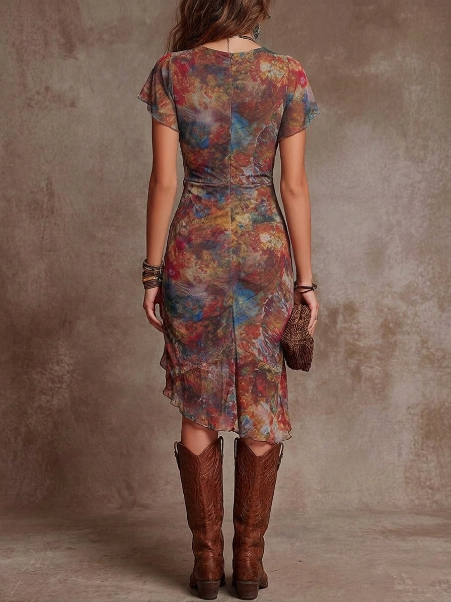 Delphine | Women's Abstract V-Neck Midi Dress - Image 3