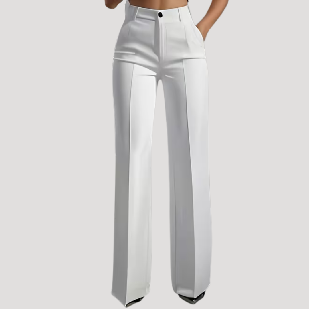 Delphine | Women's High Waist Wide Leg Pants - White - Image 1