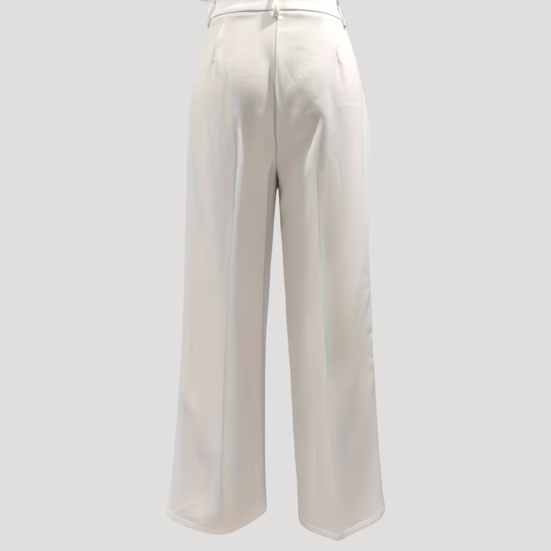 Delphine | Women's High Waist Wide Leg Pants - White - Image 2