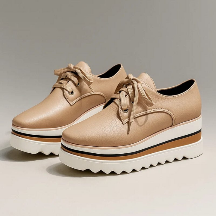 Delphine | Women's Platform Lace Up Sneakers - Beige - Image 1