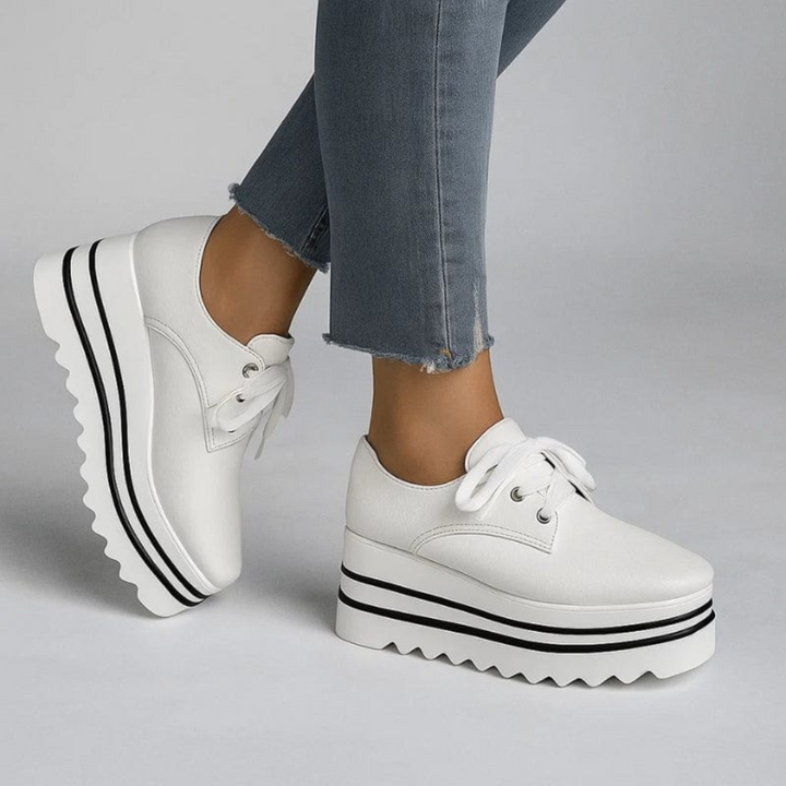 Delphine | Women's Platform Lace Up Sneakers - Beige - Image 4