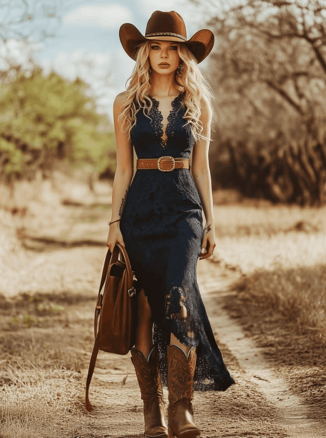 Desiree | Women's V-Neck Sleeveless Midi Dress - Navy - Image 2