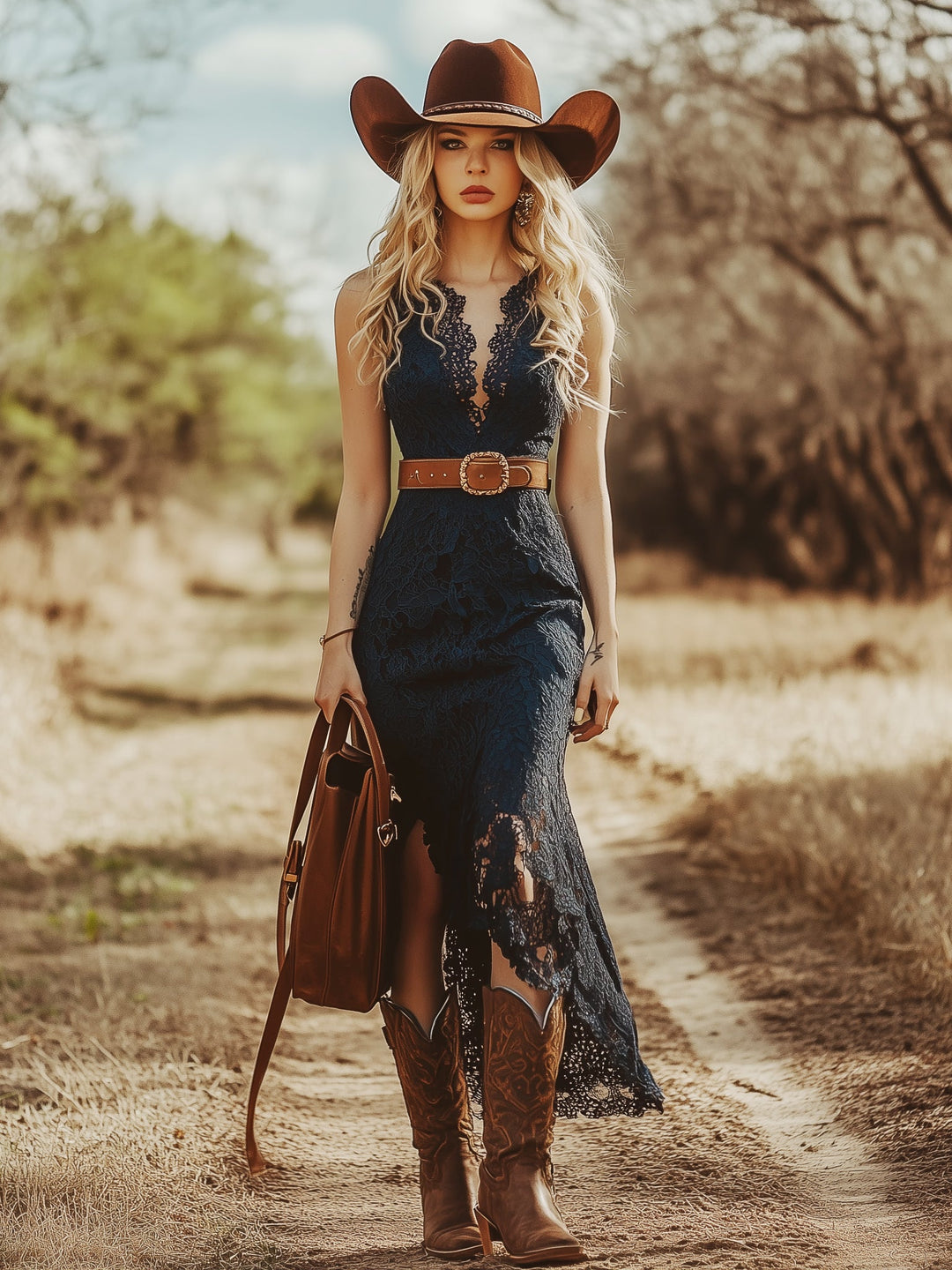 Desiree | Women's V-Neck Sleeveless Midi Dress - Navy - Image 3