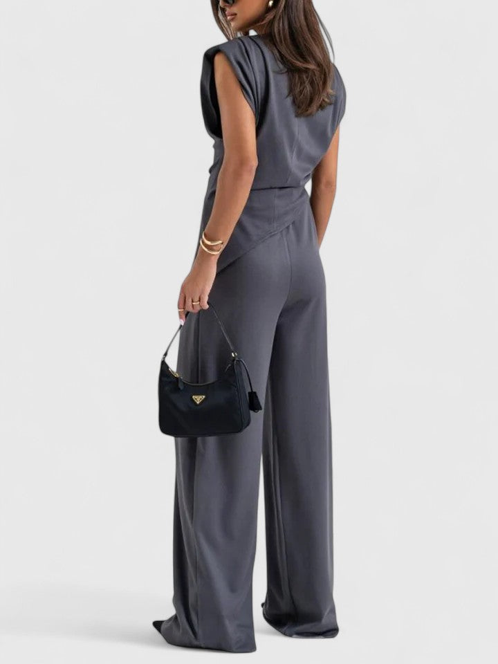 Laiza | Women's Draped Two-Piece Set Wide Leg Pants Occasion Outfit