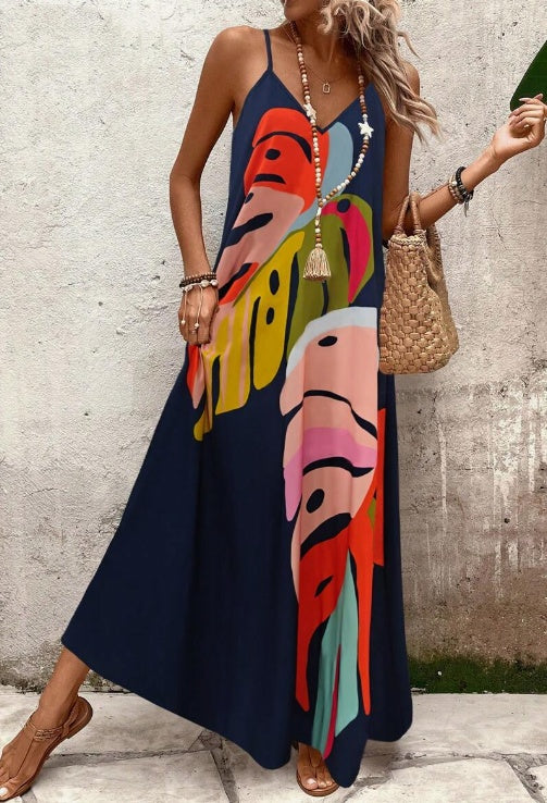 Jane™ | Women’s Vibrant Leaf Print Maxi Dress