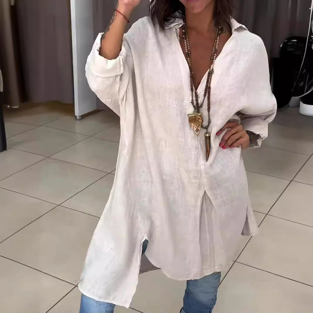 Dovima | Women's Oversized Button Down Long Sleeve Tunic - White - Image 1