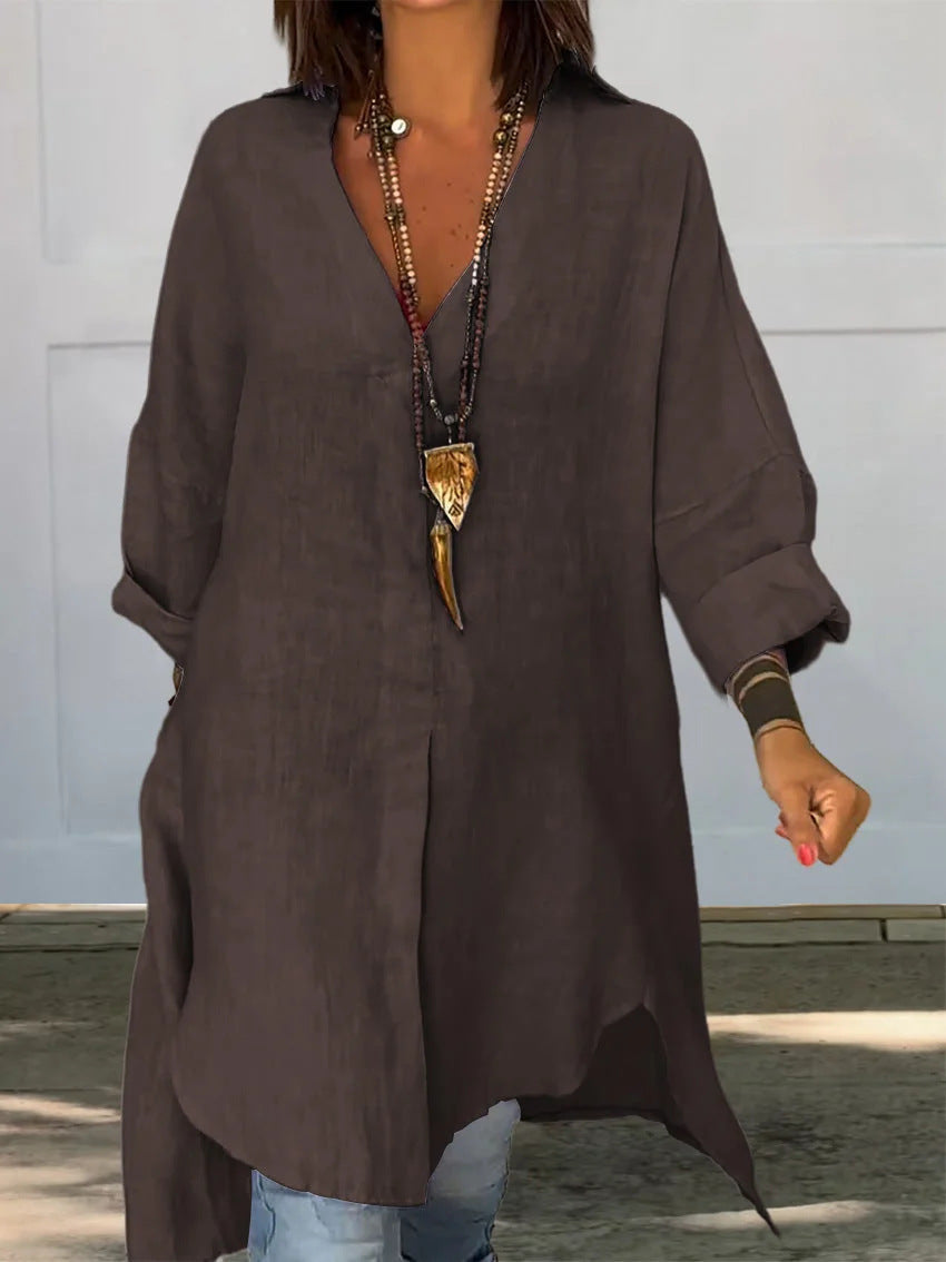Dovima | Women's Oversized Button Down Long Sleeve Tunic - White - Image 10