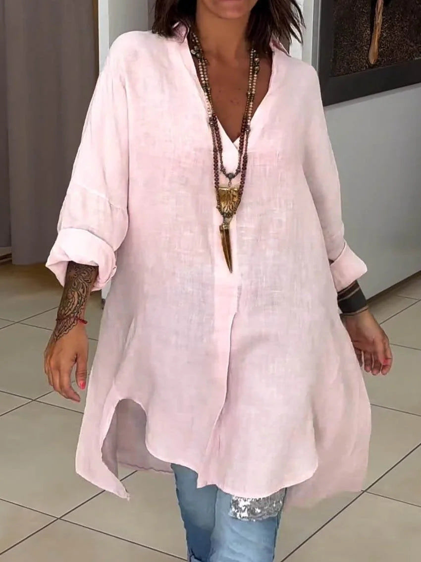 Dovima | Women's Oversized Button Down Long Sleeve Tunic - White - Image 2