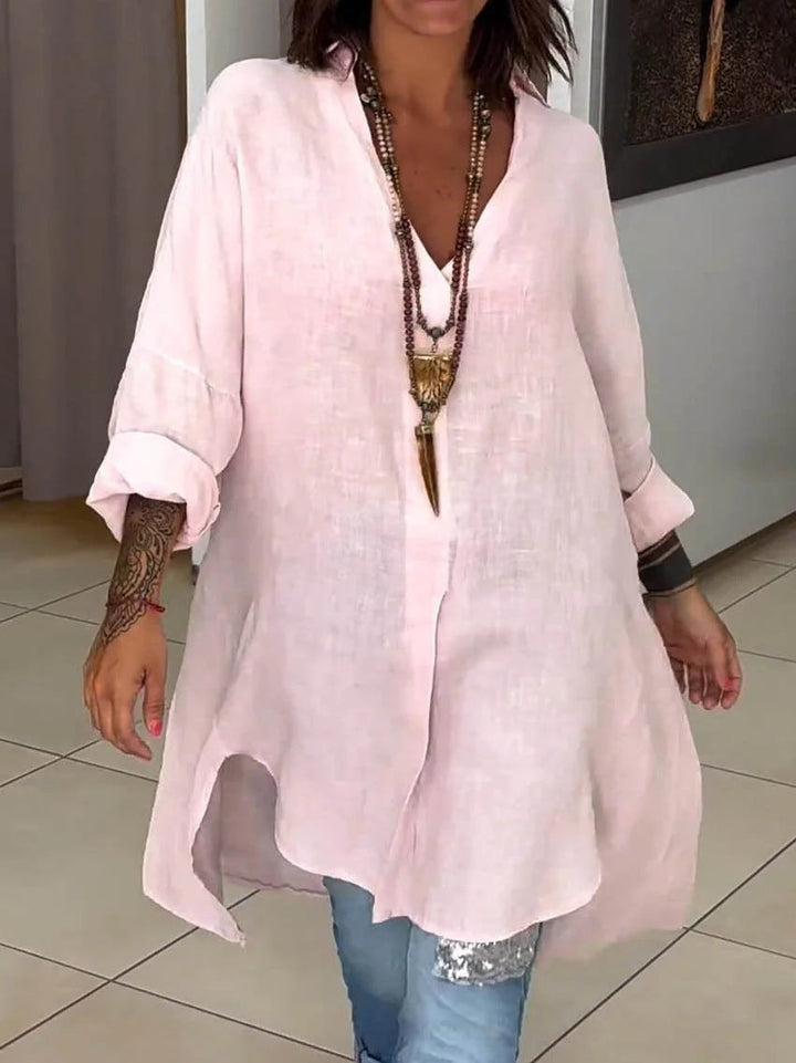 Dovima | Women's Oversized Button Down Long Sleeve Tunic - White - Image 2