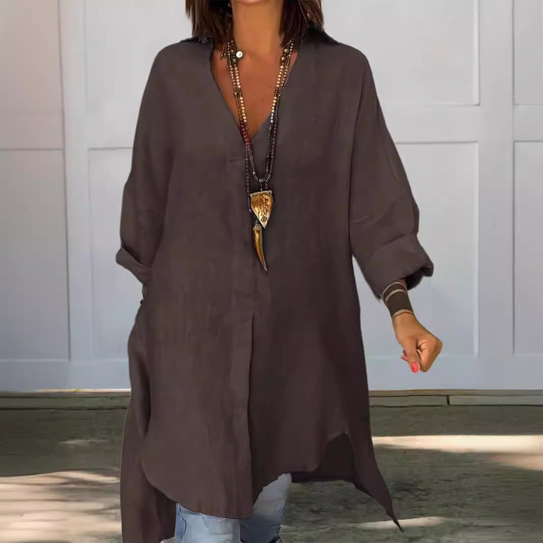 Dovima | Women's Oversized Button Down Long Sleeve Tunic - White - Image 3