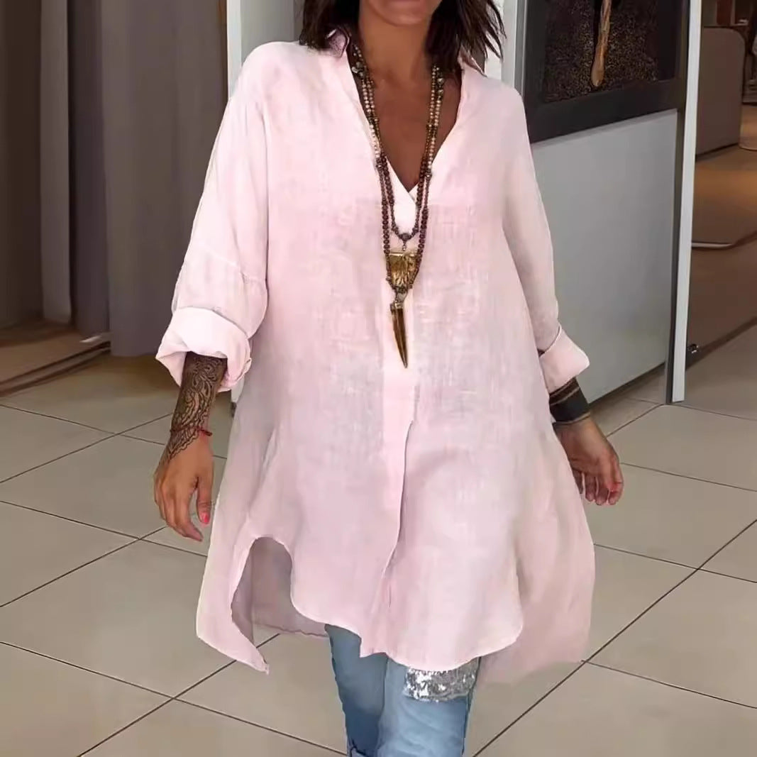Dovima | Women's Oversized Button Down Long Sleeve Tunic - White - Image 5