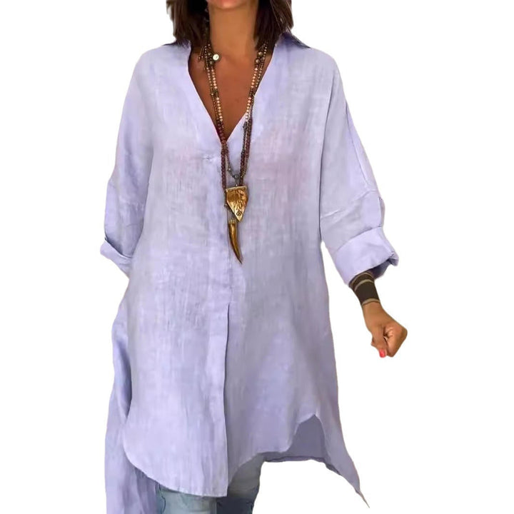 Dovima | Women's Oversized Button Down Long Sleeve Tunic - White - Image 6