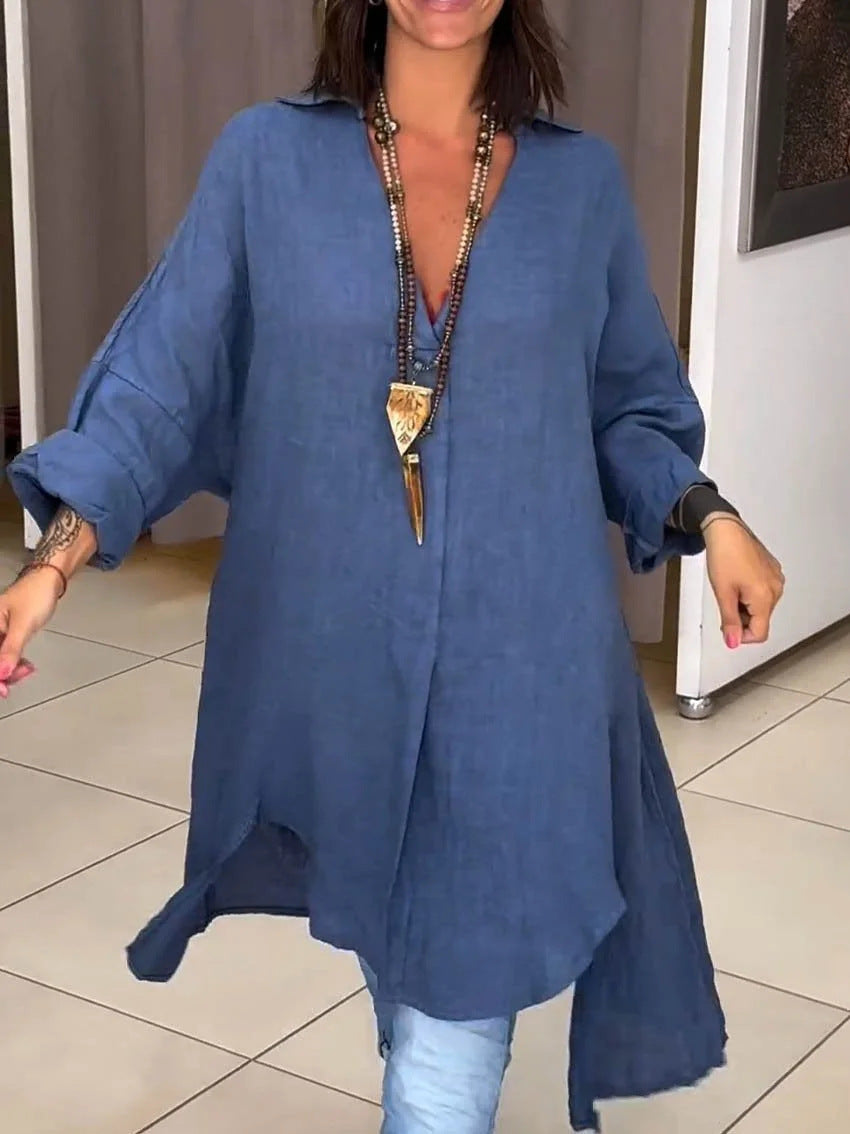 Dovima | Women's Oversized Button Down Long Sleeve Tunic - White - Image 7