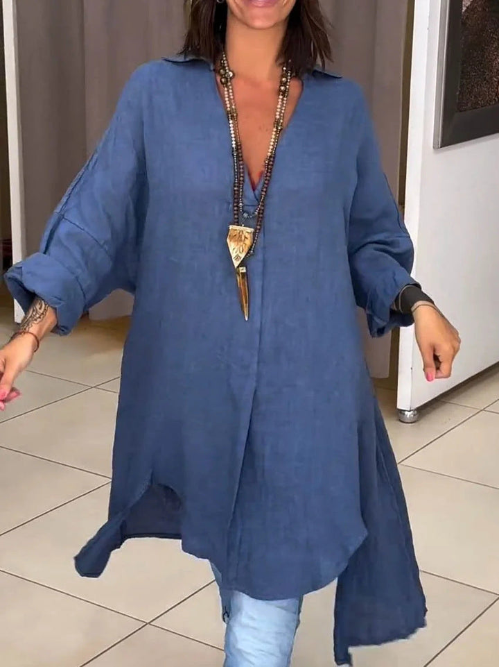 Dovima | Women's Oversized Button Down Long Sleeve Tunic - White - Image 7