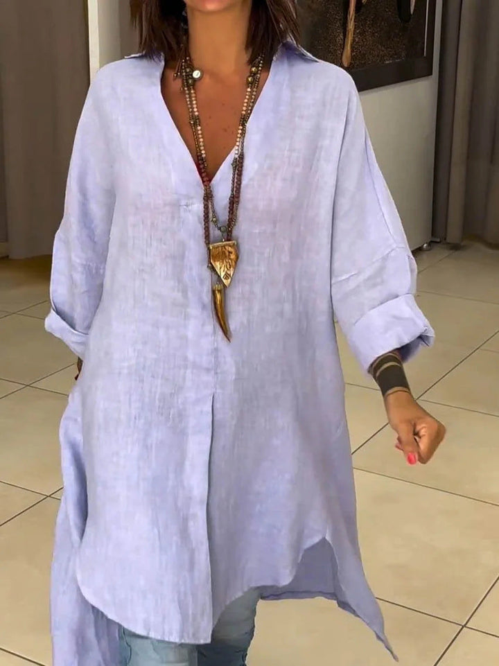 Dovima | Women's Oversized Button Down Long Sleeve Tunic - White - Image 8