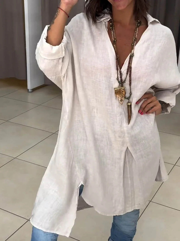 Dovima | Women's Oversized Button Down Long Sleeve Tunic - White - Image 9