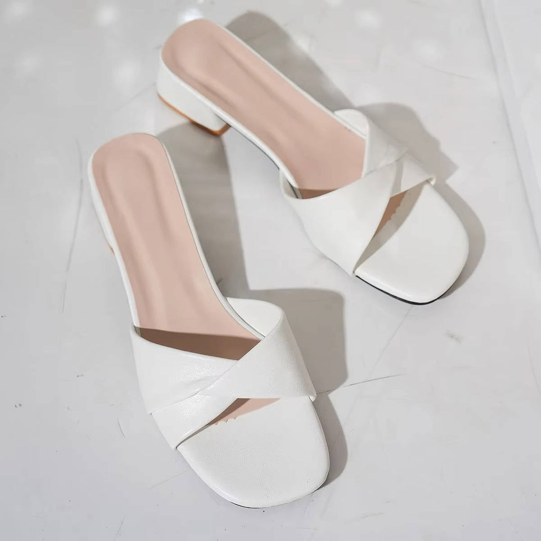 Clezza | Women's Block Heel Slide Sandals Crossover Strap Open Toe