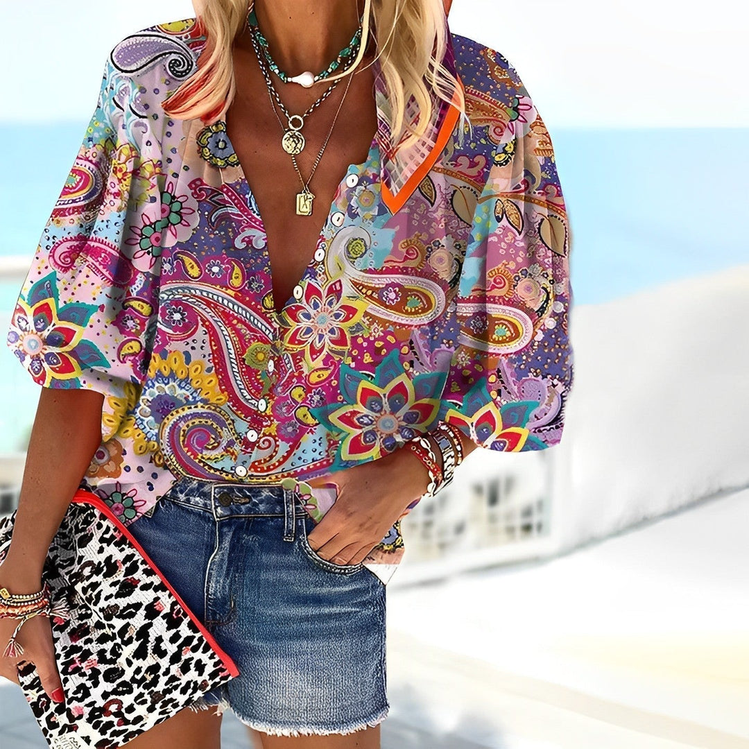 Savannah | Women's Boho Paisley Print Button-Up Blouse