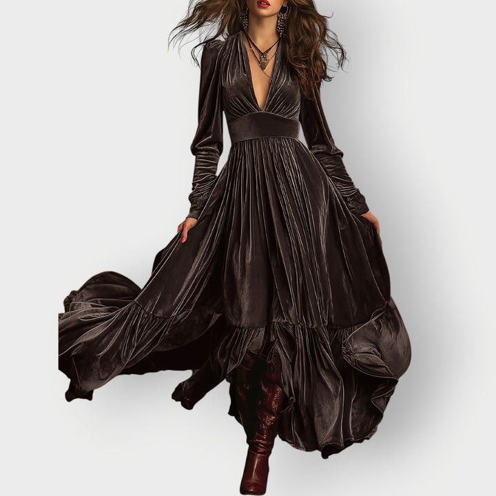 Carly™ | Vintage A-Line Velvet Maxi Dress