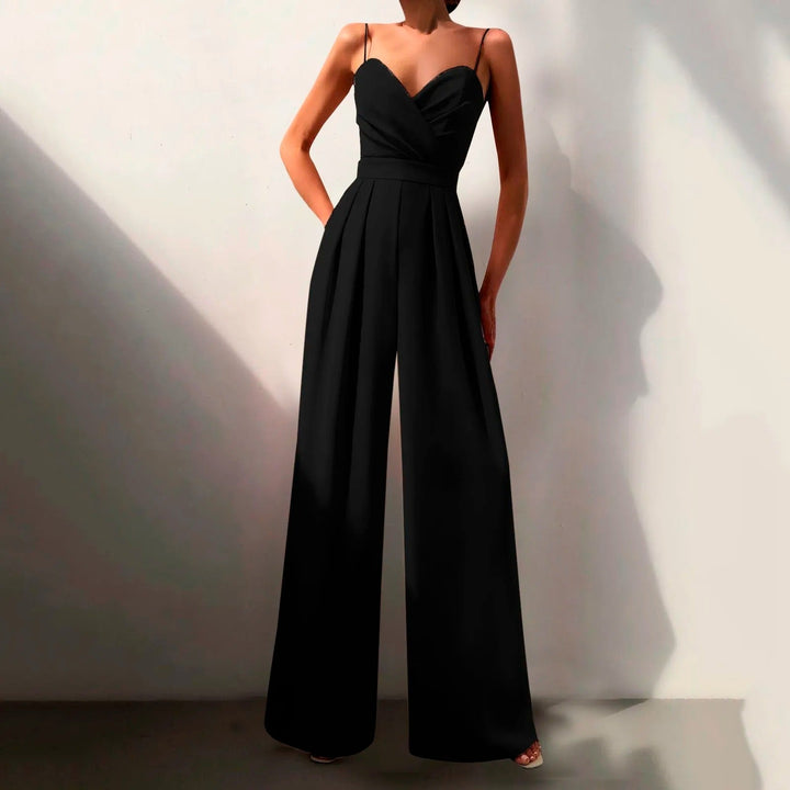 Elodie | Women's Sweetheart Neck Wide Leg Jumpsuit - Black - Image 1