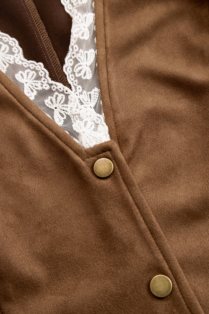 Elowen | Women's Western Lace Long Sleeve Blouse - Brown - Image 7