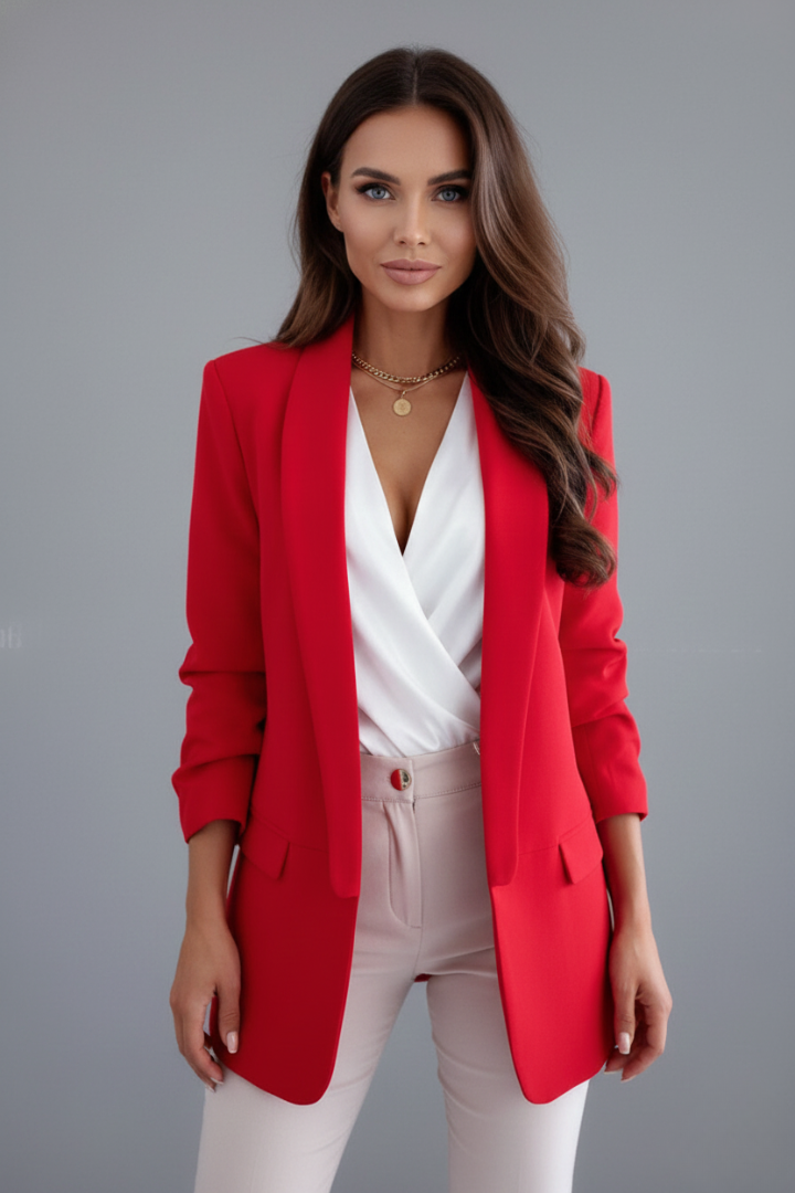 Elysia | Women's Fitted Wrap Collar Blazer - White - Image 7