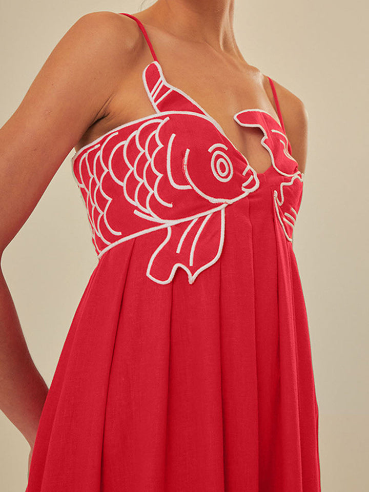 Marisol | Women's Embroidered Spaghetti Strap Maxi Shift Dress