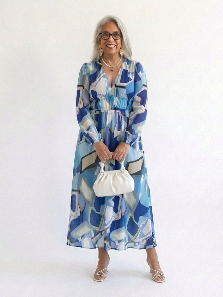 Emilia | Women's V Neck Long Sleeve Floral Maxi Dress - Floral - Image 10