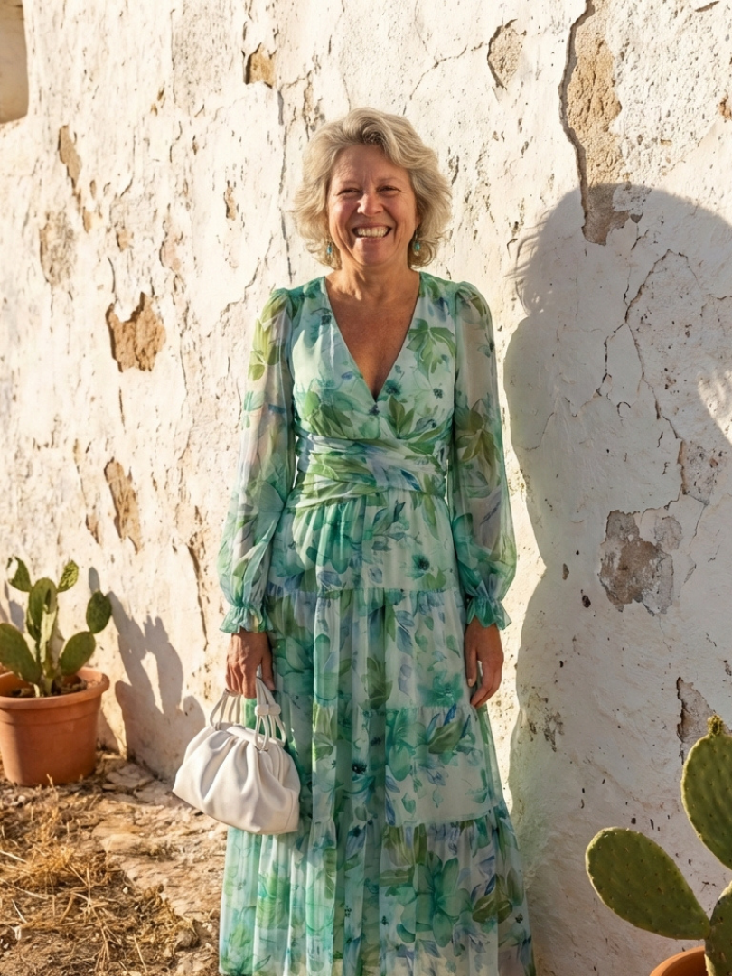 Emilia | Women's V Neck Long Sleeve Floral Maxi Dress - Floral - Image 12