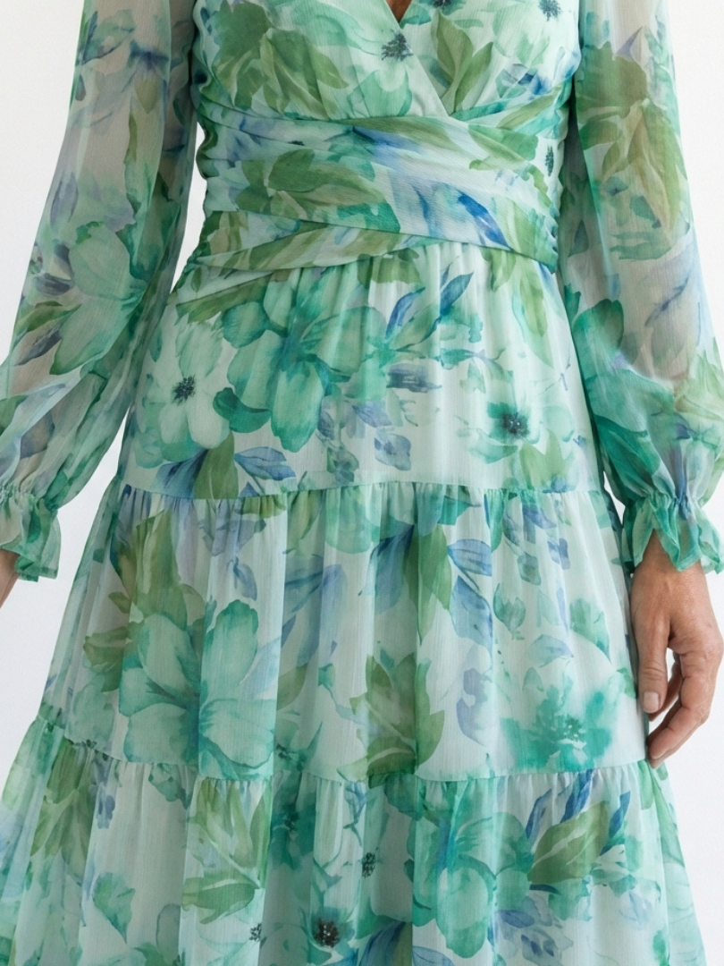 Emilia | Women's V Neck Long Sleeve Floral Maxi Dress - Floral - Image 2
