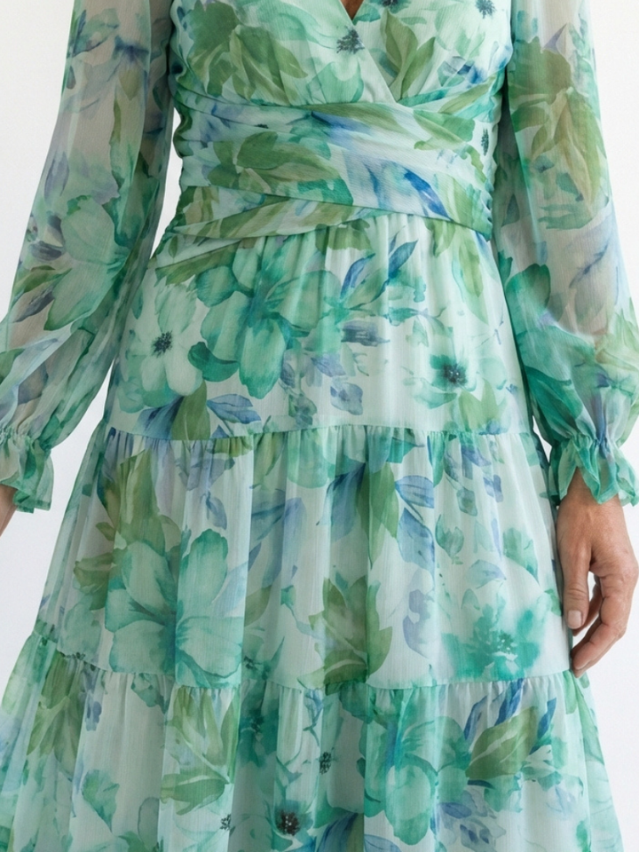Emilia | Women's V Neck Long Sleeve Floral Maxi Dress - Floral - Image 2