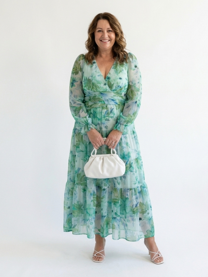 Emilia | Women's V Neck Long Sleeve Floral Maxi Dress - Floral - Image 3
