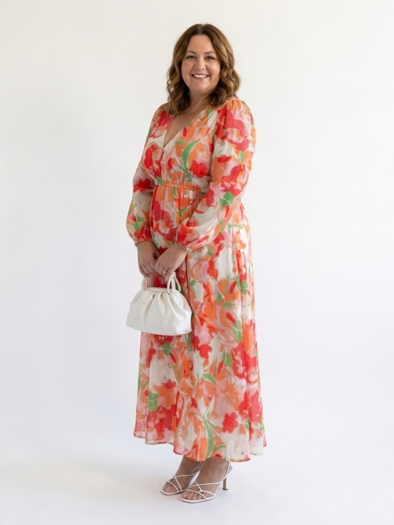 Emilia | Women's V Neck Long Sleeve Floral Maxi Dress - Floral - Image 6