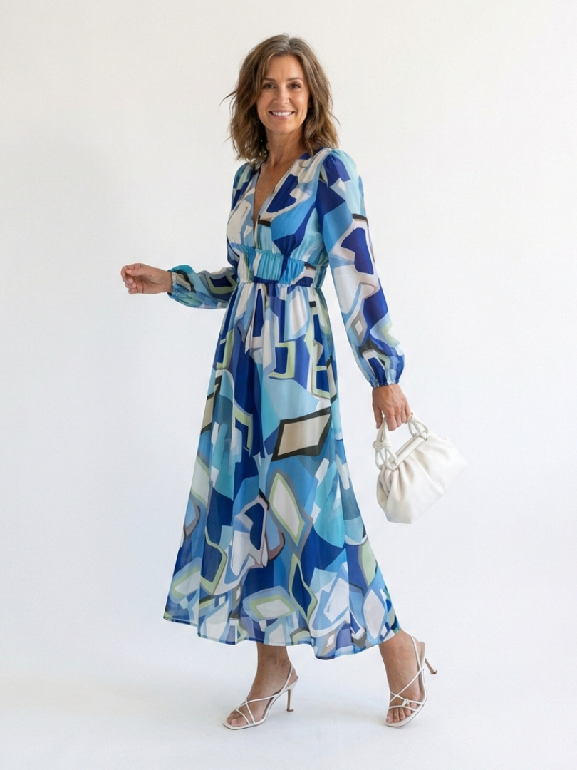 Emilia | Women's V Neck Long Sleeve Floral Maxi Dress - Floral - Image 8