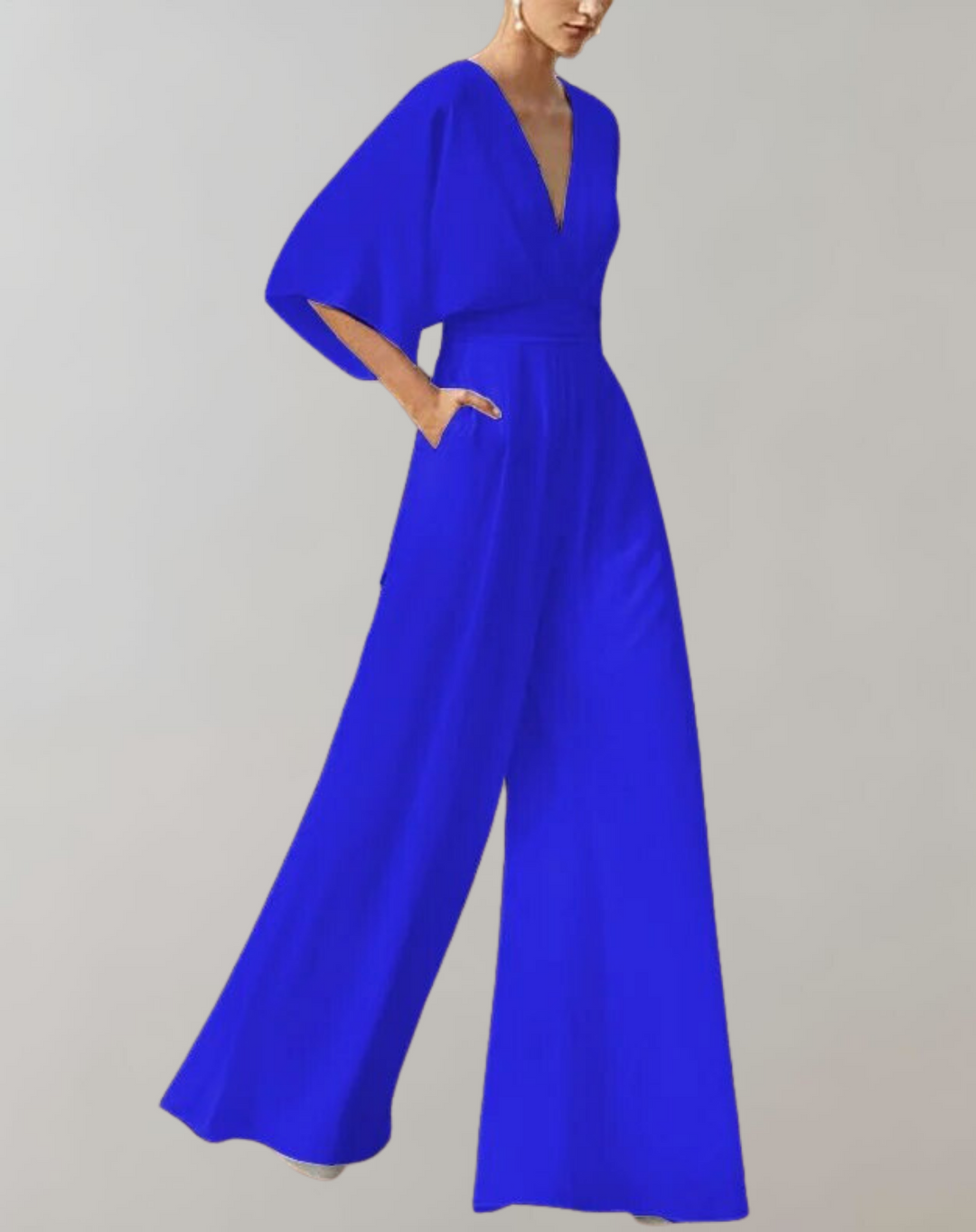 Esmeralda | Women's V-Neck Wide Leg Jumpsuit - White - Image 3