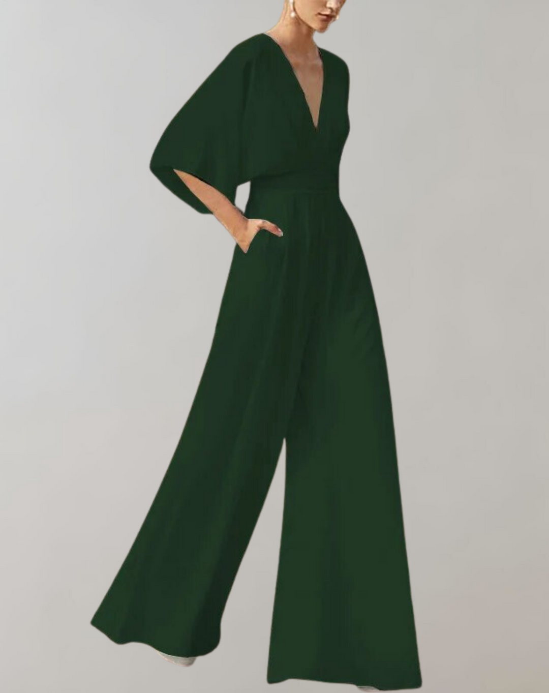 Esmeralda | Women's V-Neck Wide Leg Jumpsuit - White - Image 6