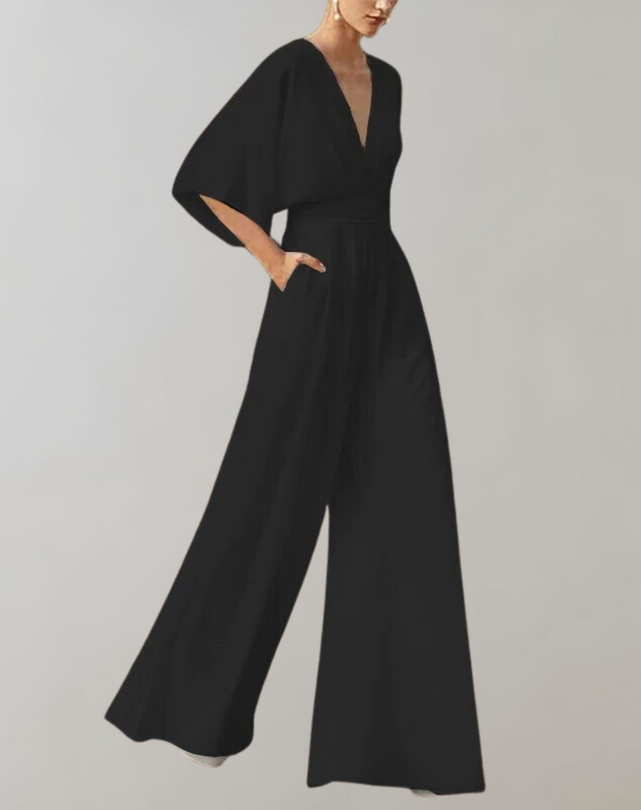 Esmeralda | Women's V-Neck Wide Leg Jumpsuit - White - Image 7