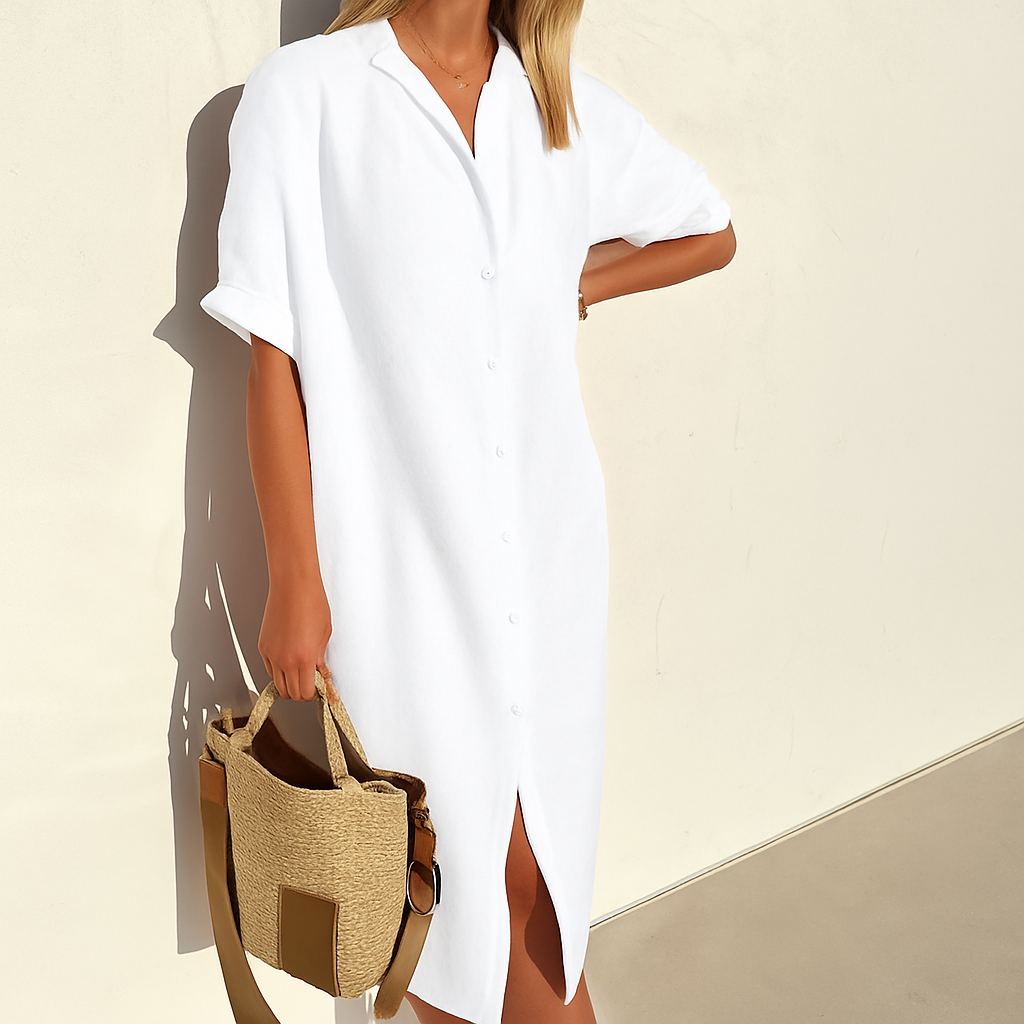 Estelle | Women's Button Down Midi Shirt Dress - White - Image 1