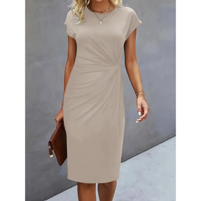 Evander | Women's Ruched Waist Short Sleeve Midi Dress - Black - Image 5