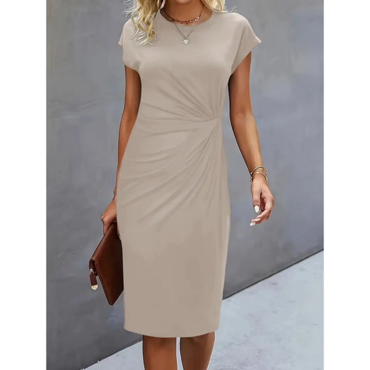 Evander | Women's Ruched Waist Short Sleeve Midi Dress - Black - Image 5