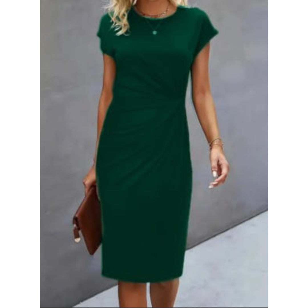 Evander | Women's Ruched Waist Short Sleeve Midi Dress - Black - Image 6