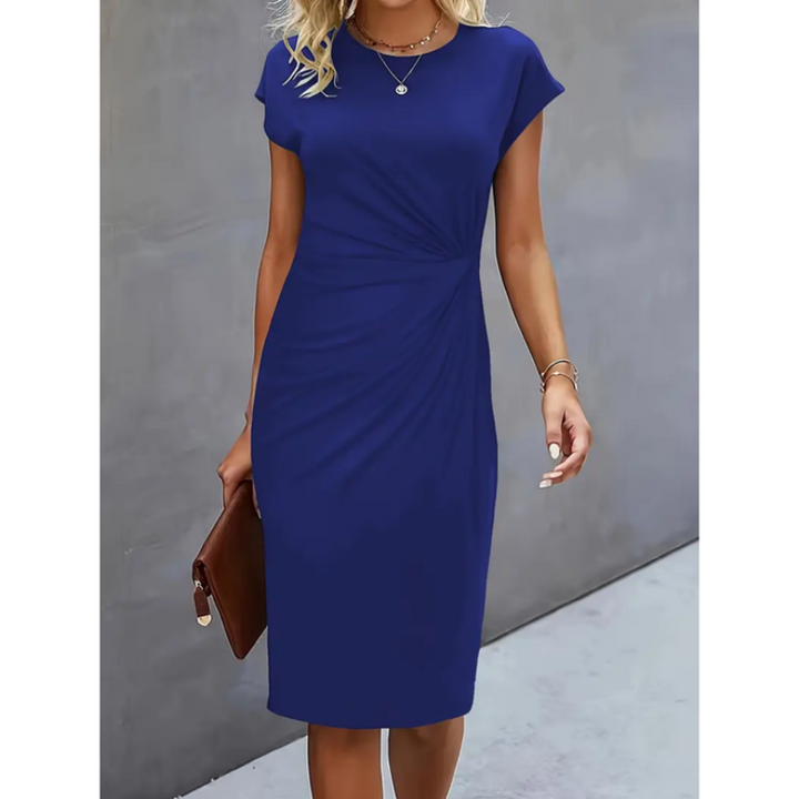 Evander | Women's Ruched Waist Short Sleeve Midi Dress - Black - Image 7