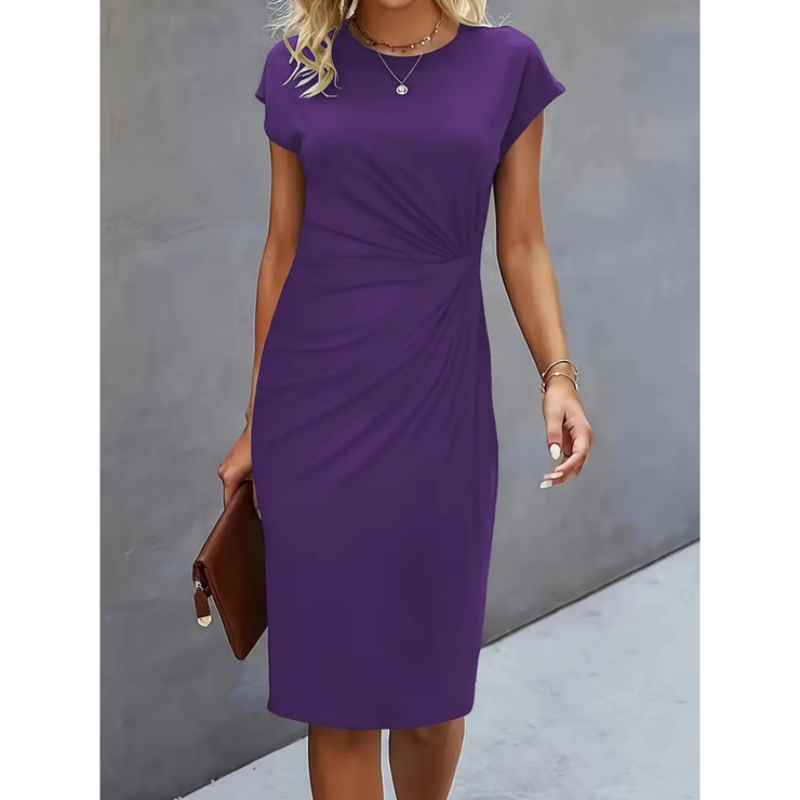 Evander | Women's Ruched Waist Short Sleeve Midi Dress - Black - Image 8