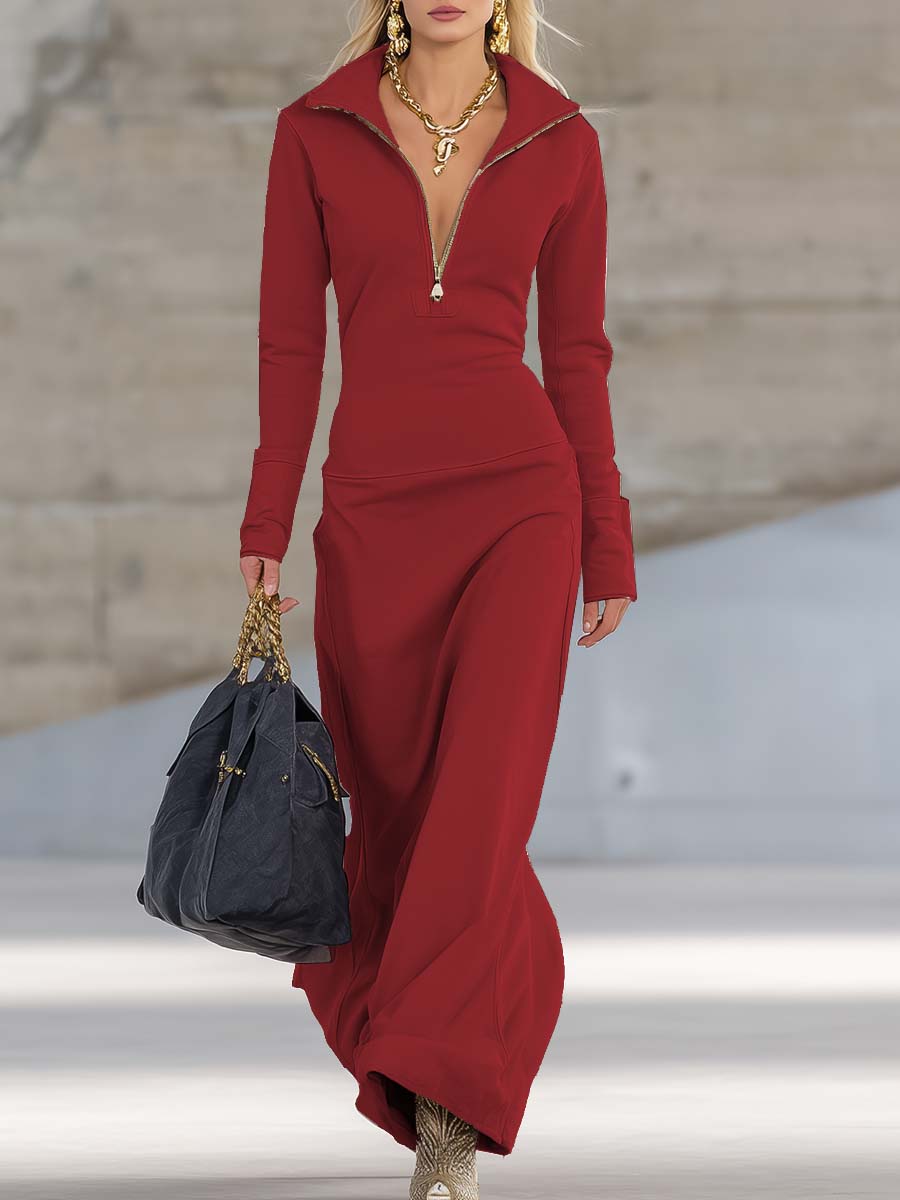 Evangelia | Women's Hooded Zip Front Maxi Dress - Pink - Image 3