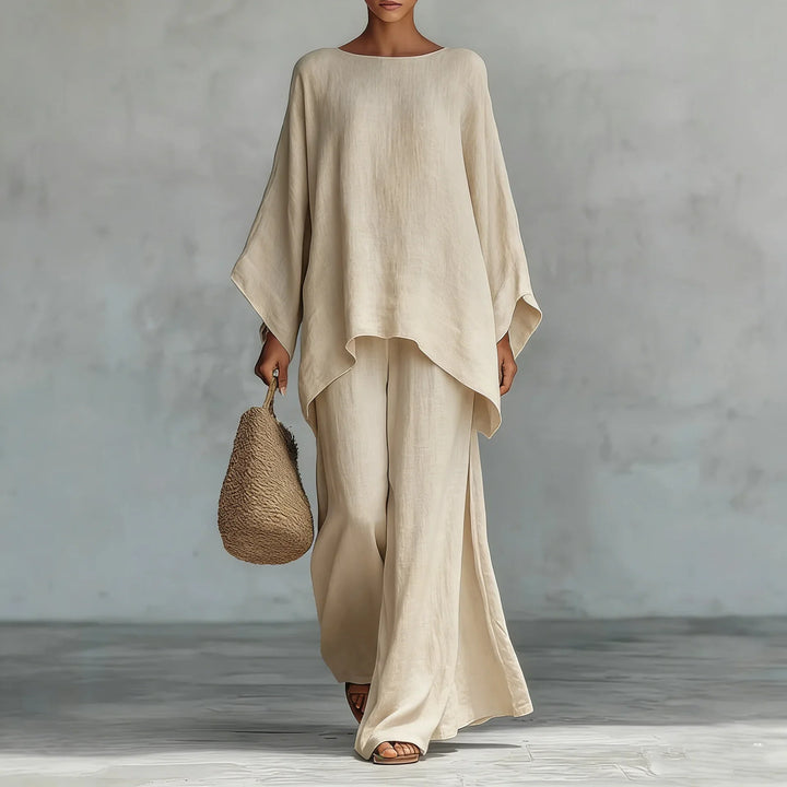 Evangeline | Women's Asymmetrical Top Wide Leg Pants Set - White - Image 5